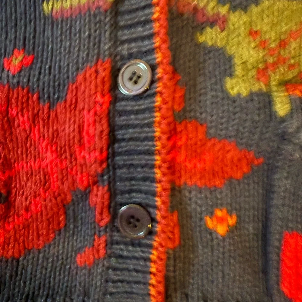 Le Moda Knitwear Hand Loomed Cotton Cardigan Leaves Fall Cottage Core Medium